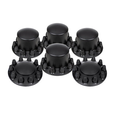 Matte black colored dome axle cover and nut covers. Product sold by Legend Truck Parts.