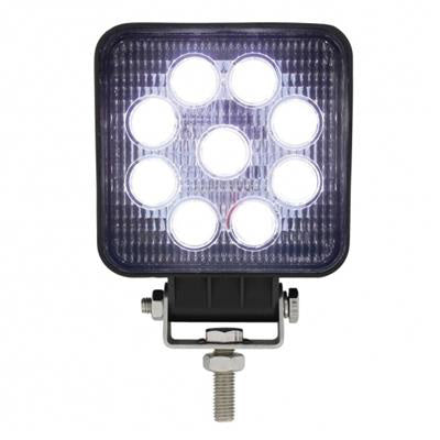 9 HIGH POWER LED SQUARE WORK LIGHT - FLOOD image of light turned on  sold by Legend Truck Parts located in Dallas-Fort Worth with shipping nationwide