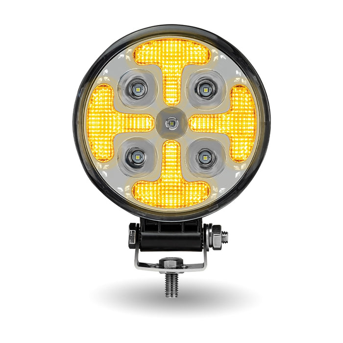 Round High Powered Combo LED Worklight with Amber Strobe - 1800 Lumens