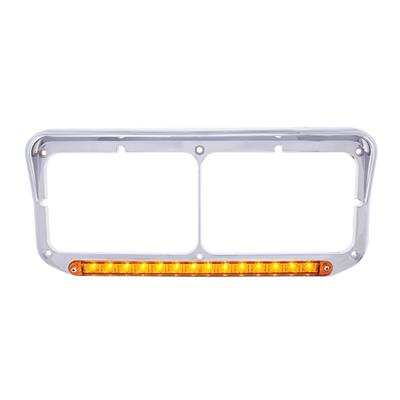 14 LED CHROME RECTANGULAR DUAL HEADLIGHT BEZEL WITH VISOR - AMBER LED/AMBER LENS sold by Legend Truck parts located in DFW and fast shipping across the US