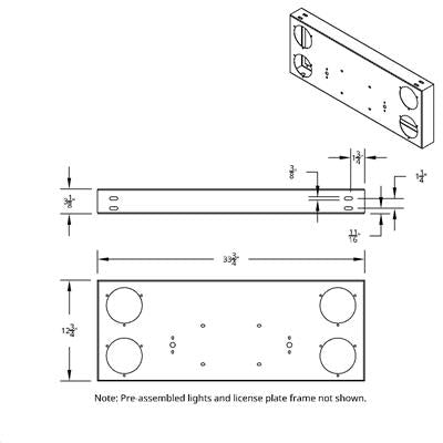 33-3/4" Stainless Rear Center Panel With 4X 13 LED 4" Abyss Lights & Grommets - Red LED/Red Lens