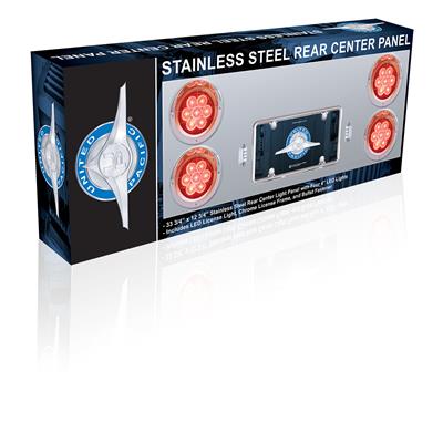 33-3/4" Stainless Rear Center Panel With Four 7 LED 4" Light & Bezel - Red LED/Clear Lens - Competition Series