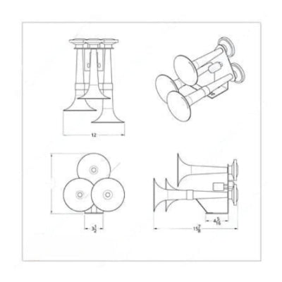 3 Trumpets Air Powered Train Horn With Support Bracket